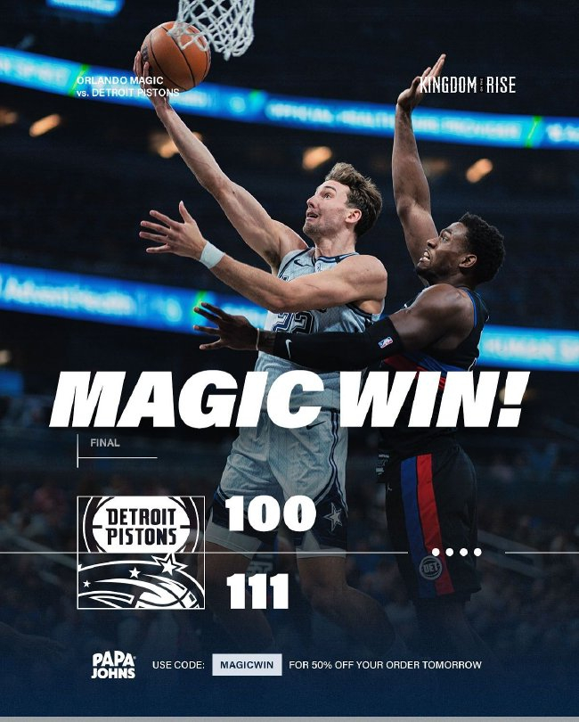 小瓦格納30+9+8率魔術力克殘陣活塞，升至東部第三