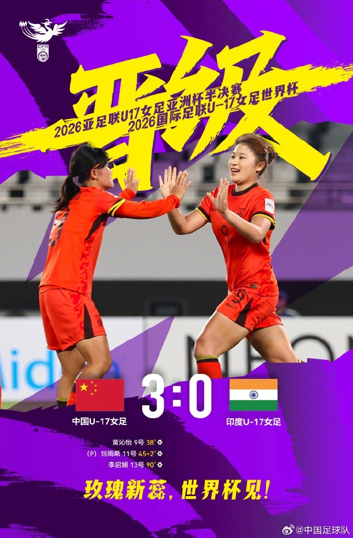 零封印度，三將建功：中國U17女足挺進亞少賽四強+世界杯